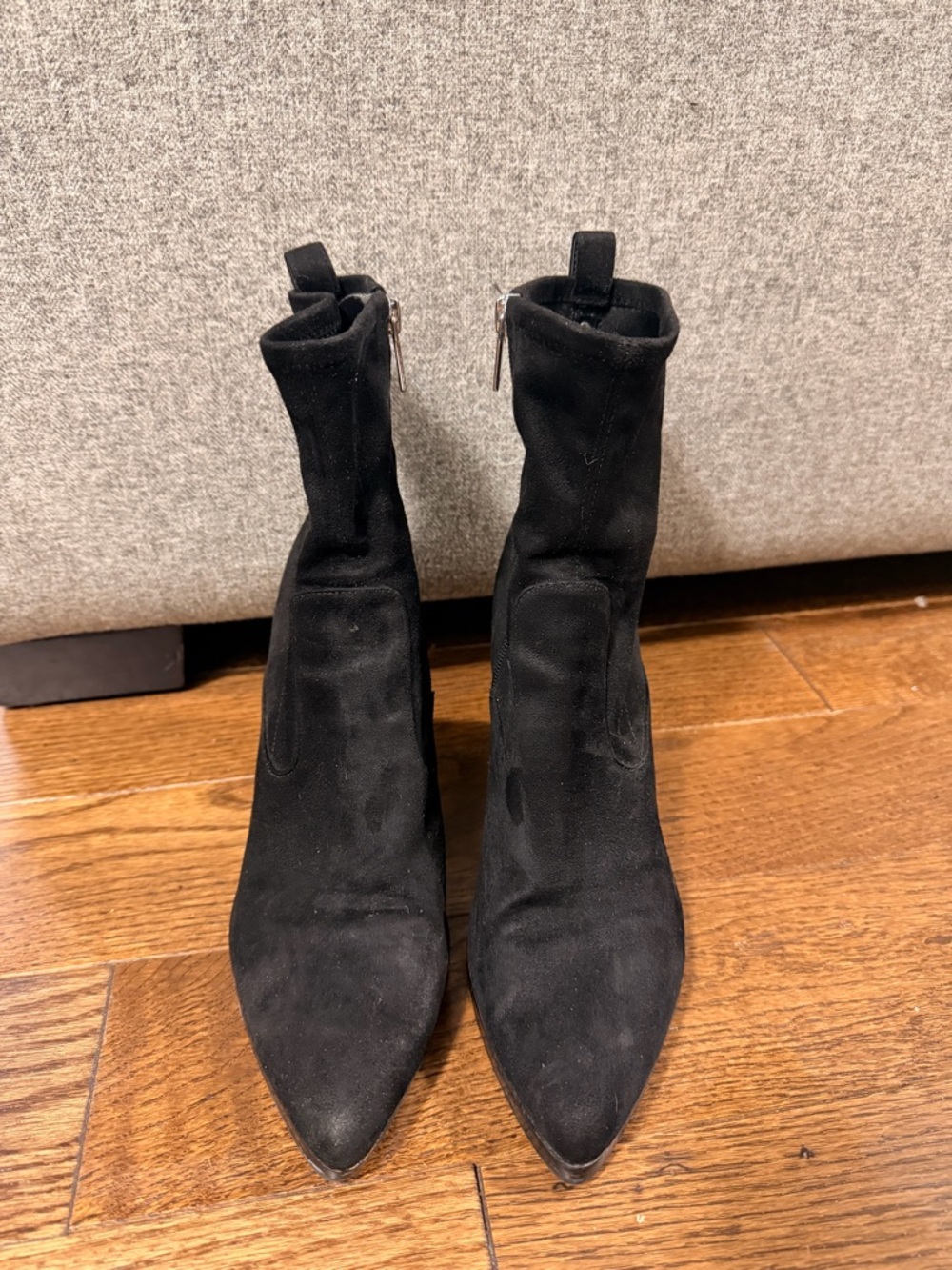 Marc Fisher Black Suede Pointed Ankle Booties with Side Zip